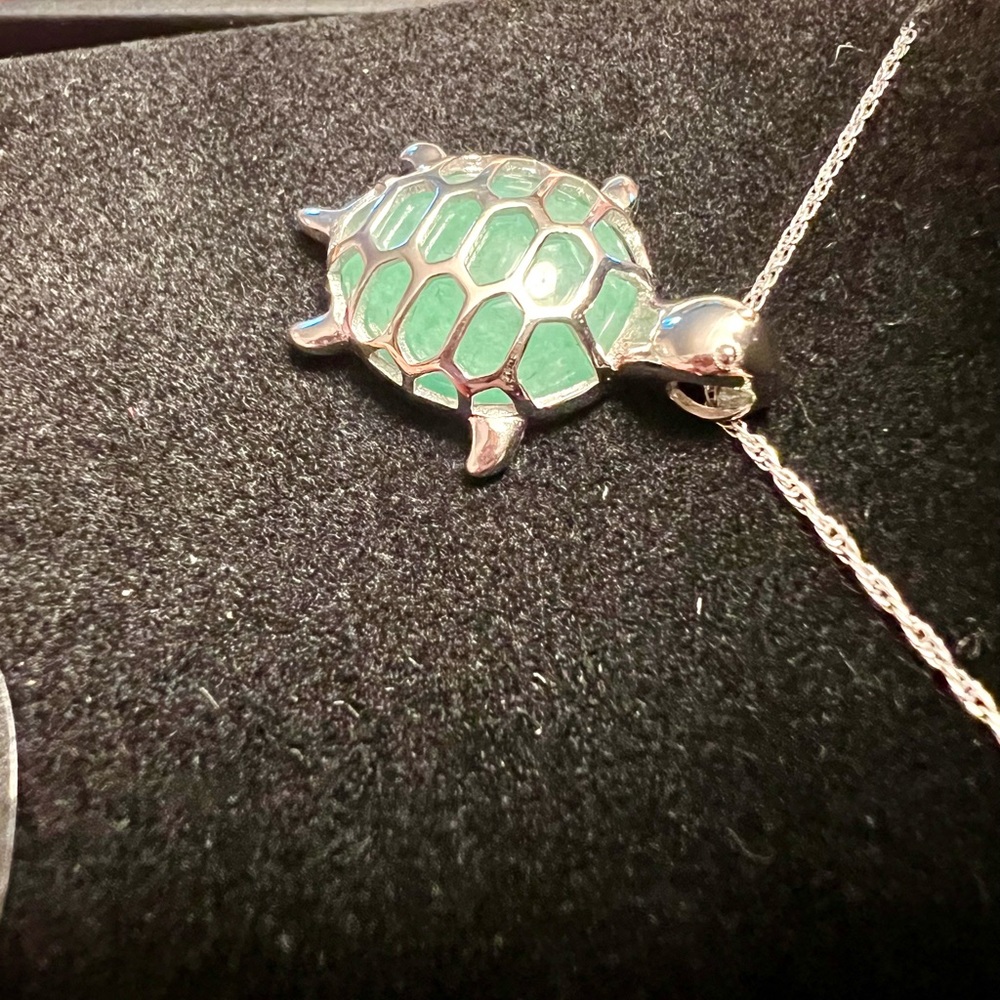 NWT R.H. Macy jade turtle necklace. Sterling silver. Original box. - Picture 3 of 12
